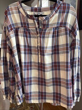 Every Moment Plaid Popover Top in Cream, Blue and Red
